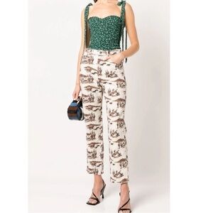 Reformation Sonora Brown White Horse Western Printed Jeans Desert Sand Size 25